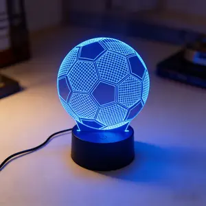 Football 3D Visual Night Light, USB Touch Control 7 Color Changing Acrylic LED Table Lamp, High-End Gift for Football Fans