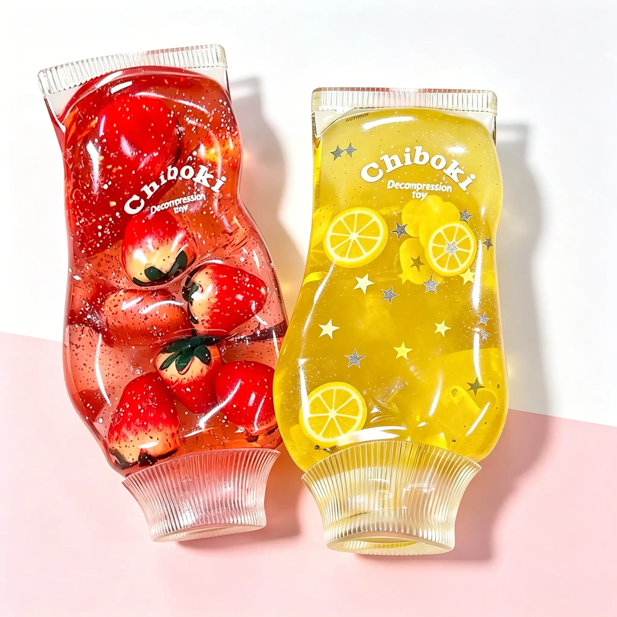 Strawberry & Blueberry Jam Tube Squishies - Moldable Non-Rebound Soft Gel Fidget Toy, Strawberry Squishy for Stress & Anxiety Relief