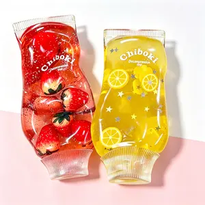 Strawberry & Blueberry Jam Tube Squishies - Moldable Non-Rebound Soft Gel Fidget Toy, Strawberry Squishy for Stress & Anxiety Relief