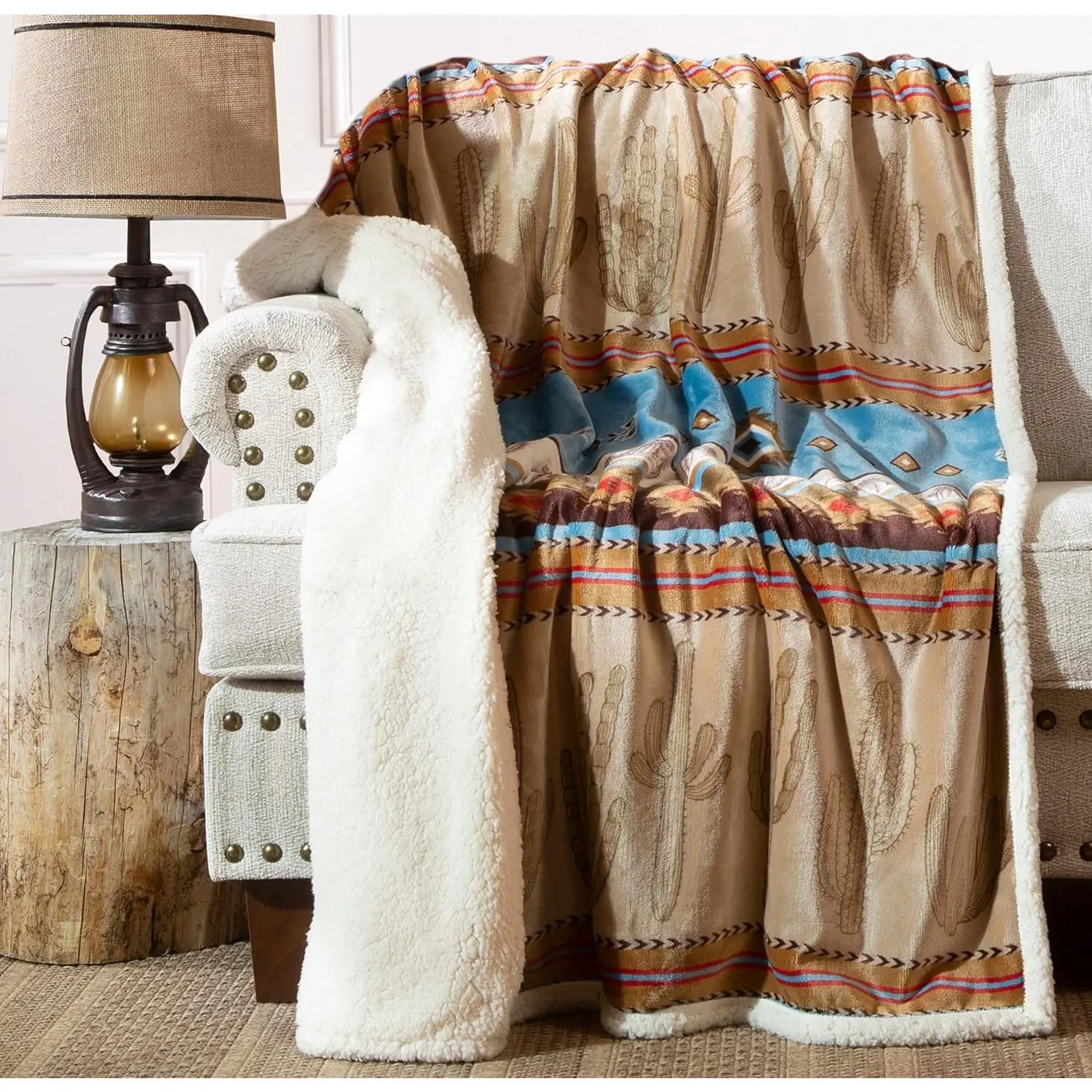 , Ultra Premium Super Plush Sherpa Oversized Throw 54" x 68", Cactus