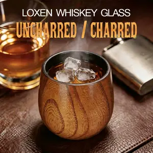 Loxen REAL-Charred Wooden Whiskey & Bourbon Drinking Glass Tumbler Cup Handcrafted