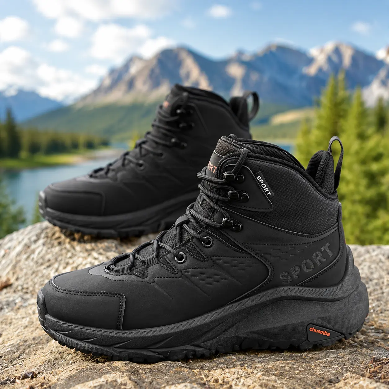 Men's Waterproof Hiking Boots - PU Leather, Lace-Up Mens Shoes with Breathable Padded Ankle Support, All Seasons Outdoor Trail Shoes for Daily Wear Comfort, Athletic, Rugged Style, Outdoor Trails, Trekking Shoes, Hiking Style Shoes