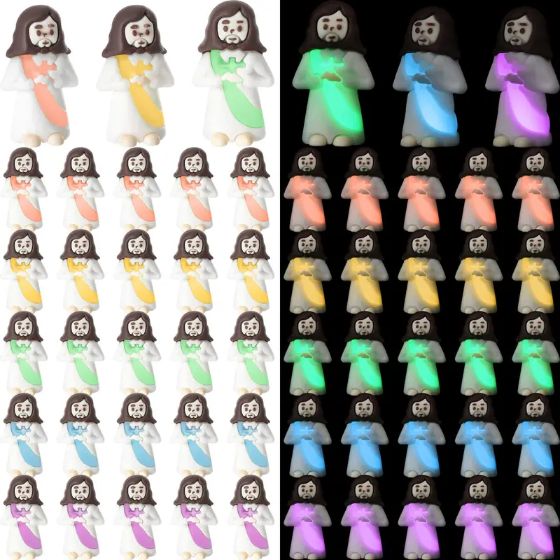 50Pcs Glow in The Dark Little Jesus Figures Glowing Mini Jesus Figures for Halloween No Candy Trick or Treat Luminous Jesus Figures to Hide and Seek Religious Party Favors Sunday School Baptism Gift Home Decor