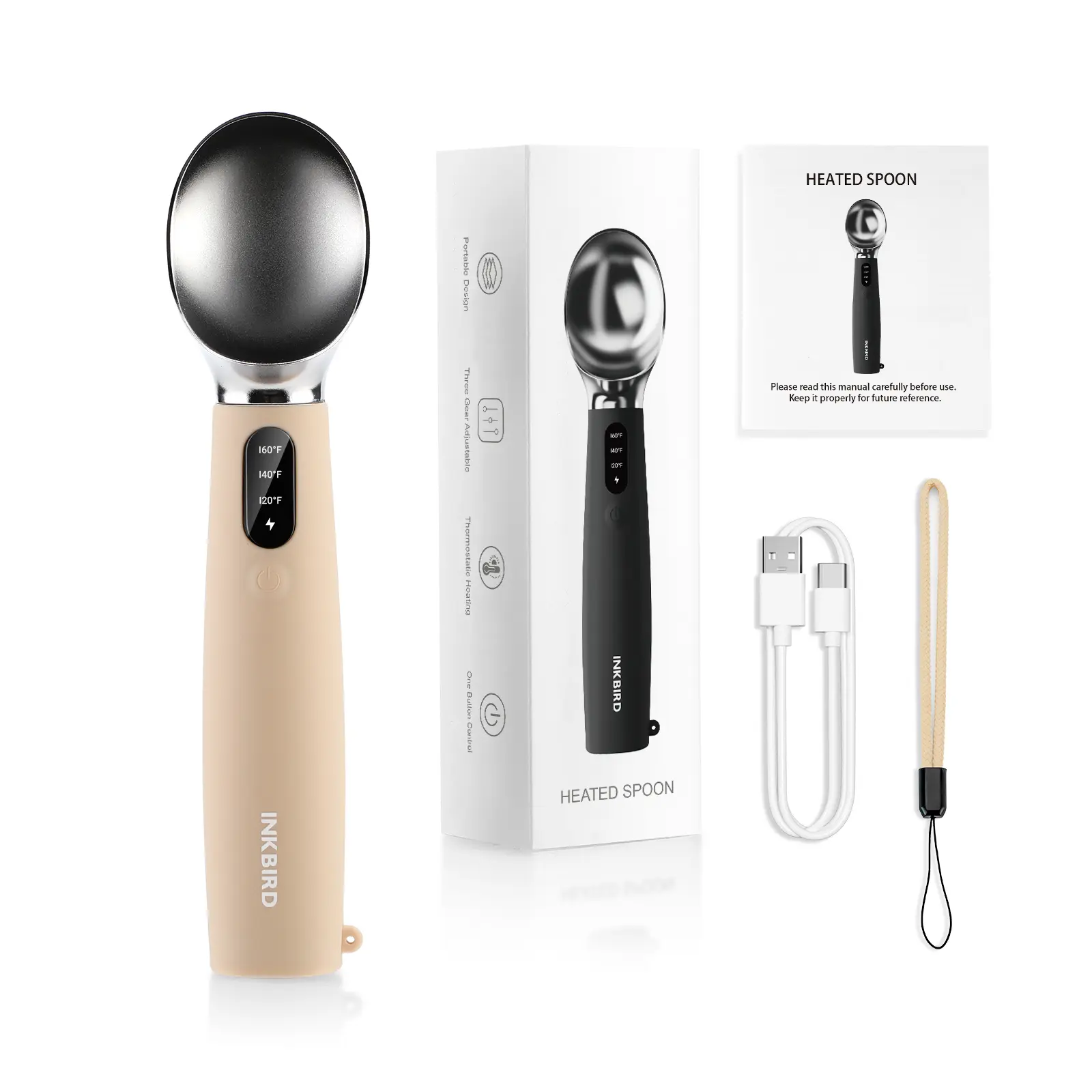 INKBIRD Heated Ice Cream Scoop | Insulated Ice Cream Scoop with Three Adjustable Temperature Settings - 120/140/160℉, LED Display, Built-in 2500mAh Battery, Rechargeable- tiktokshopstockup