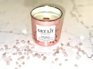 Rose Quartz - GET LIT Seattle - Hand Crafted Coco-Apricot Candle - Non Toxic - Wood Wick - 50+ hour burn time