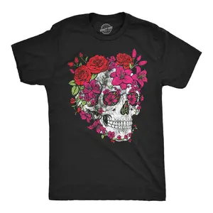 Mens Funny T Shirts Eternal Blossom Sarcastic Floral Skull Graphic Novelty Tee For Men Mens Funny T Shirts Cool Vintage Fashion T-Shirt Gift Classic Menswear Halloween Apparel for Men Novelty Tees for Guys Black -