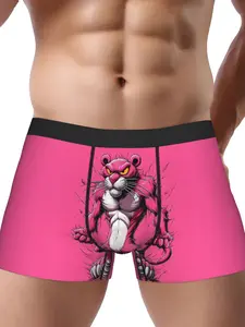 Pink Fashion Fashion Men's Graffiti Boxer Briefs, with Assorted Vibrant Print Design, Street Style Underwear