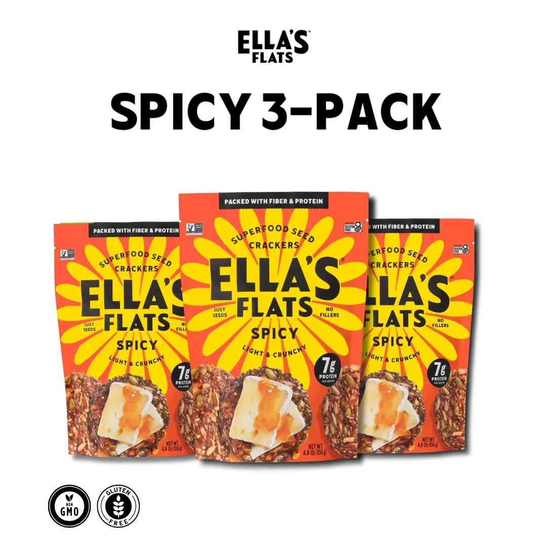 Ella's Flats Spicy 3-Pack Snack Natural | Superfood seed crackers - Just seeds, no fillers - 7g protein, 5g fiber and low carb