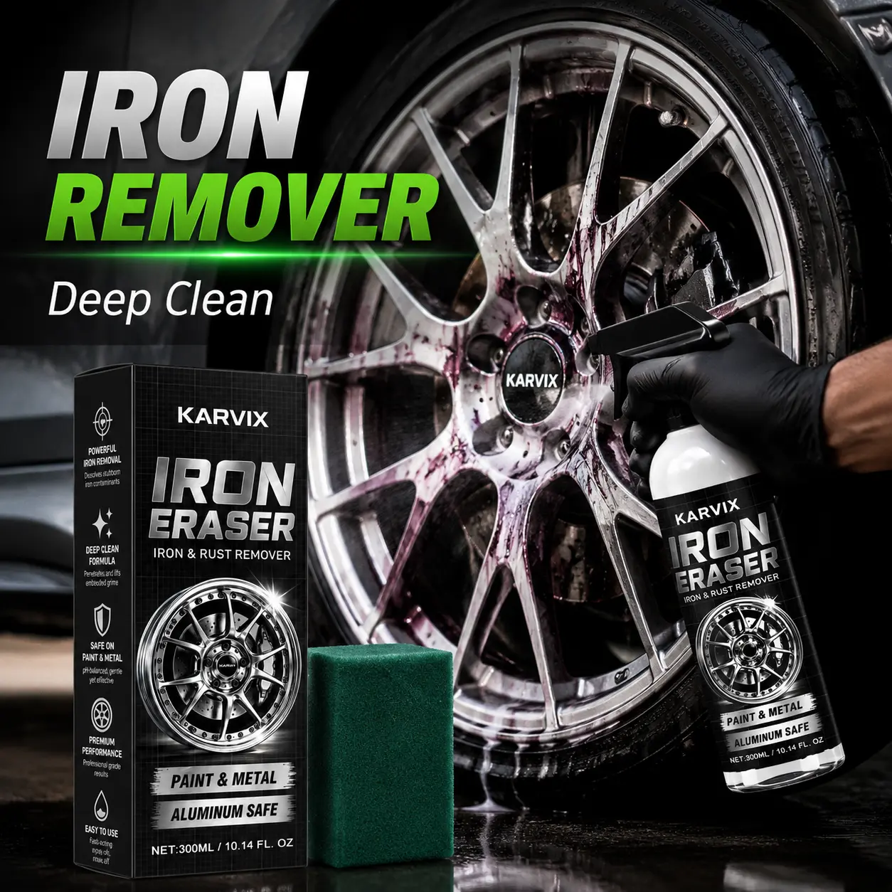 Automotive Rust Remover Spray Fast-Acting Rust Iron Converter Deep Stain Removal Safe for All Car Paints and Wheel Restores Metal Surfaces Automotive Care