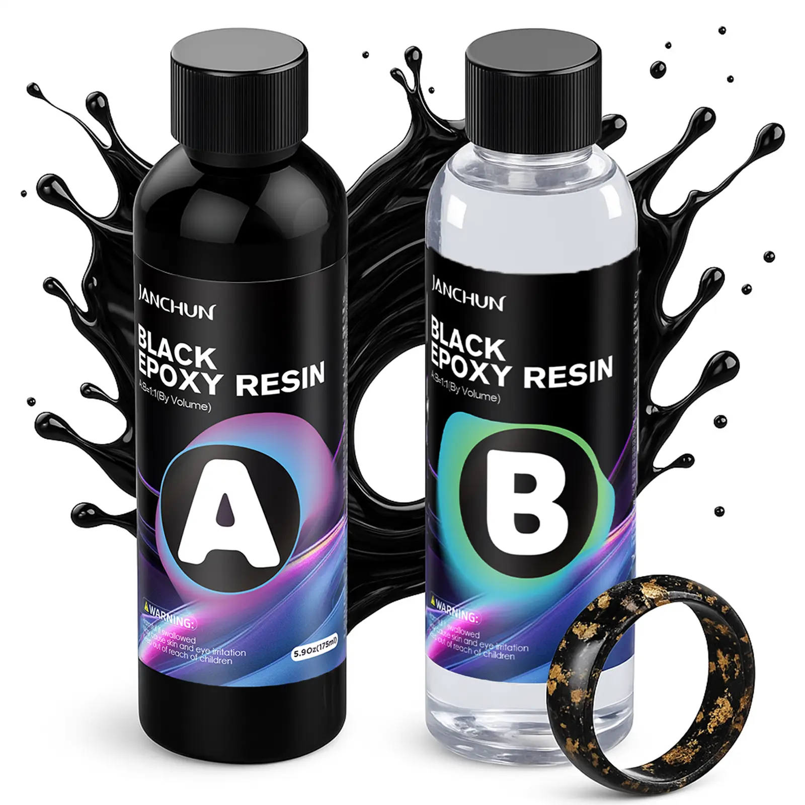 JANCHUN 11.8oz Deep Black Epoxy Resin - Bubble Free & Self-Leveling for Jewelry Making, Rich Opaque Finish Perfect for Small Holiday Crafts and DIY Gift Projects