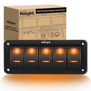 Nilight 5Gang Aluminum 5Pin ON/Off Rocker Switch Panel Orange