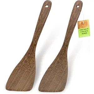 2 count Wooden Spatula, 12.8IN Wooden Flat Frying Spatulas, Long Handle  Turner for Non-Stick Cookware,   Cooking Utensils, , Sturdy & Heat-Resistant