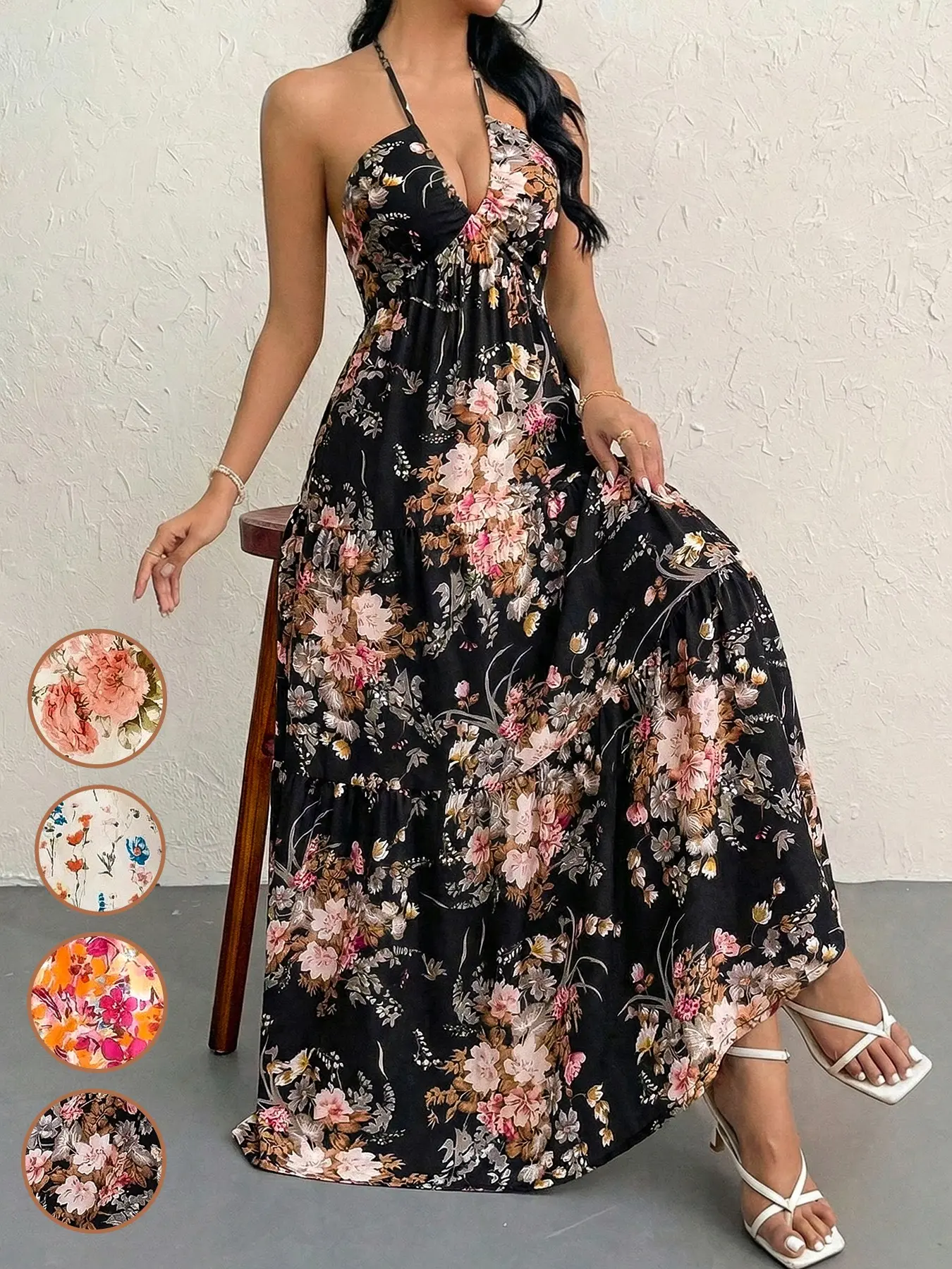 Women's Vacation Boho Floral Printed Dress, Summer Clothes Women, Casual Loose Fit Bohemian Sleeveless Dress for Beach Holiday Vacation, Bow Dress, Dresses for Party, Minimalist A Line Long Dress, Boho Summer Dresses, Boho Style