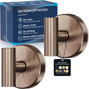 Suction Cup Hooks for Shower,Heavy Duty Shower Towel Suction Hooks,No Drill Wall Mounted Towel Hooks for Bathrooms Wall,Kitchen,Glass,Mirror,Tile to Hang Towels,Robes,Coat-Champagne Bronze(2 Pack)