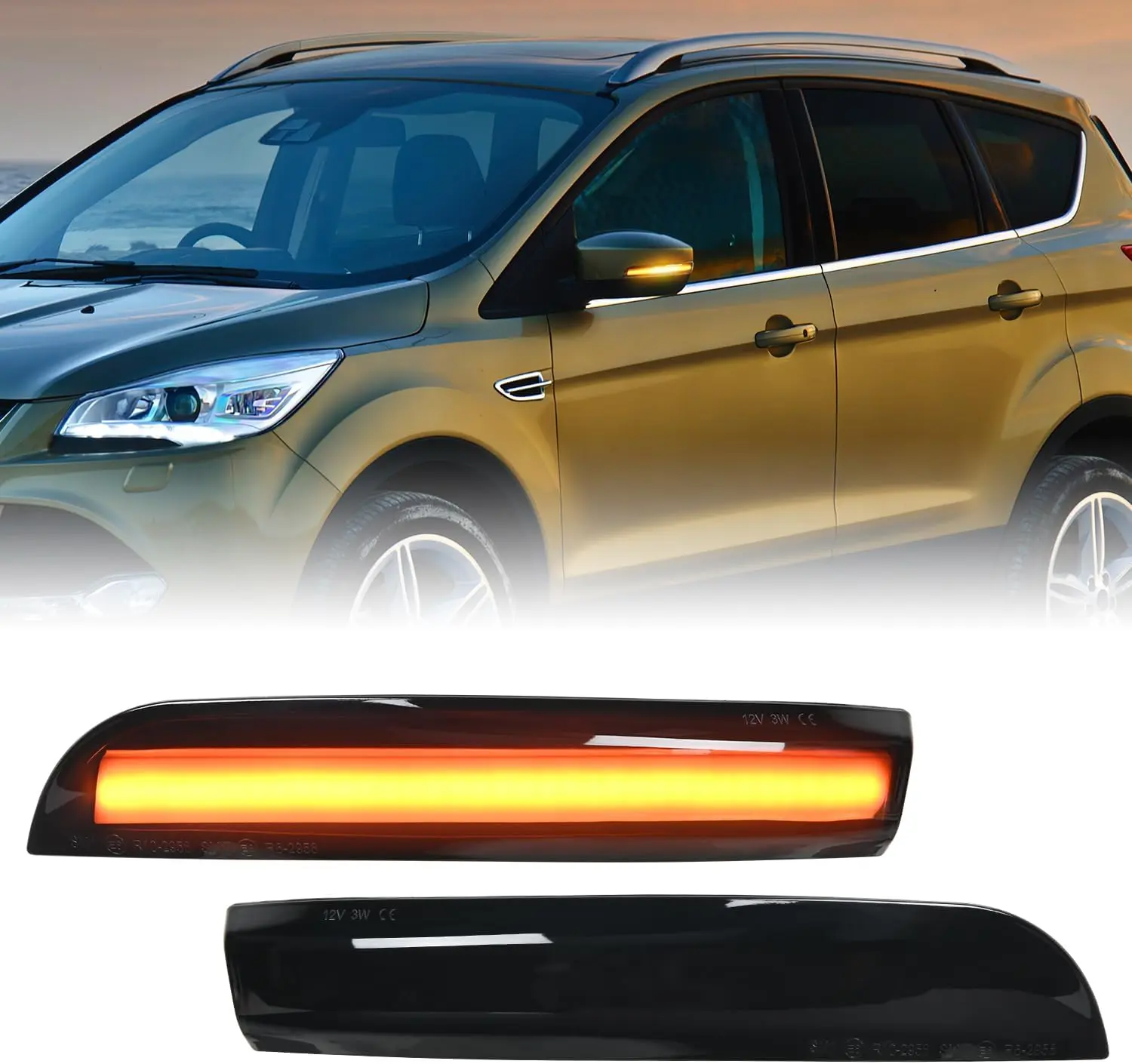 Nilight Smoked Lens Sequential 36 Pcs 36x 2835 LEDs Side Mirror Marker Turn Signals, CJ5Z-13B374-B, Plug & Play Easy Installation, High Visibility Amber Car Lights, Compatible With 2012-2018 Ford Focus ST RS, 2013-2018 Kuga Ecosport (Left & Right), Sequen