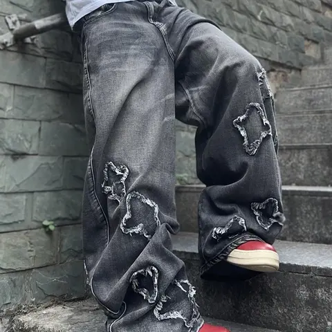 Men's Pocket Denim Jeans, Loose Casual Fashion Comfy Wide Leg for Daily Outdoor Wear, Mens Bottoms for All Seasons
