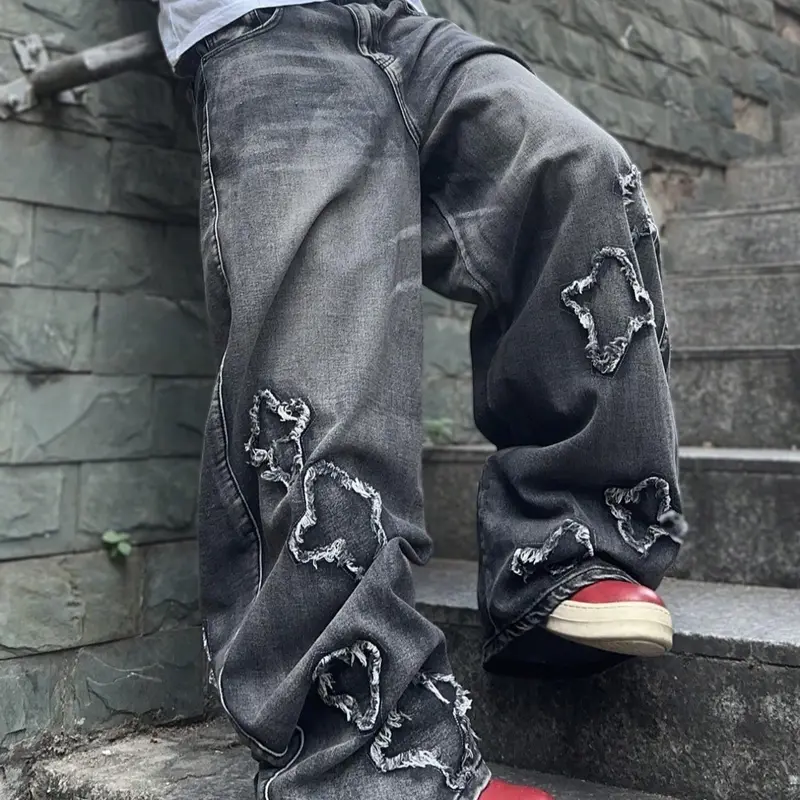 Men's Pocket Denim Jeans, Loose Casual Fashion Comfy Wide Leg for Daily Outdoor Wear, Mens Bottoms for All Seasons