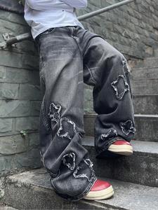 men's denim jeans, loose casual fashion wide leg for daily outdoor wear, jeans for men, baggy jeans for men, wide leg oversized trousers, cotton, oversize relaxed jeans, streetwear, relaxed pants, casual ripped denim, loose fit baggy menswear