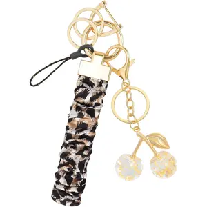Wristlet Keychain for Women Stretchy Key Chain for Car Keys Bracelet Keychain with Cute Keychain Cherry/-ring