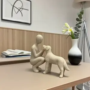 Creative Dog and Owner Resin Statue, Personalized Home Office Art for Pet Lovers, Ideal Gift for Dog Owners, Modern Decorative Dog Figurine, Sculpture Desk Decor