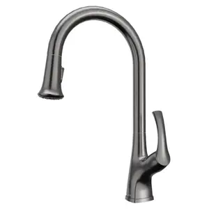 Chantilly Gunmetal Grey Touchless Kitchen Faucet – 17-3/8" High Arc, Pull-Down Spray, Motion Sensor, Dual-Function Stream, Battery Powered, Lead-Free Brass