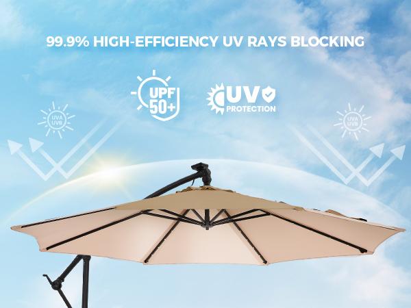 [10ft] Solar Lights Offset Cantilever Patio Umbrella - w/Light and Base, LED Lighted Offset Hanging Patio Outdoor Market Umbrella UPF50+ UV Protection with Easy Tilt and Crank
