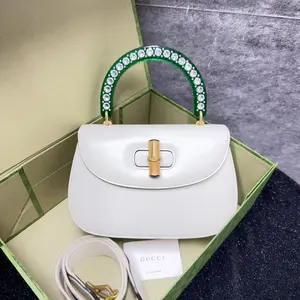 Pre-owned GUCCI Calfskin Crossbody Bags Bamboo Crystal Handle White CPU0303
