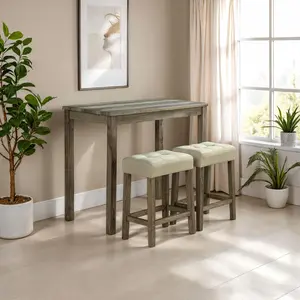 Winston 42"W Counter Height Rustic Dining Table - 3 Piece Set with Biscuit-Tufted Seat Cushion