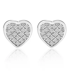 Pave Diamond Heart Studs Screw Back Earrings in White or Yellow Gold 10k