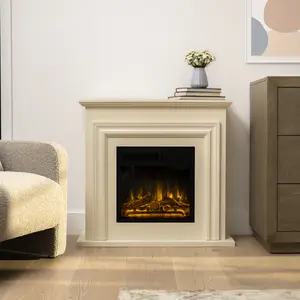 R.W.FLAME 36'' Electric Fireplace with Mantel Package 750-1500W Heater Fan Combo Year-Round Use LED 3D Flame Adjustable Brightness Eco-Friendly Vent-Free Design