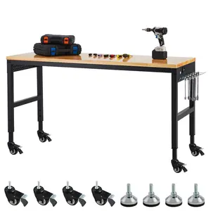 New Upgraded Utility Tables Heavy-Duty Adjustable Workbench, 75"x25" Surface, Supports 2000 Lbs, Height Range 29.5"-38.4", Mobile with Wheels, Includes Power Outlet for Workshop, Office, Home