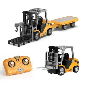 1/64 2-in-1 Mini Dump Mini Forklift Toy, Desktop Mini Alloy Forklift Remote Control Engineering Car, RC Construction Vehicle, with Lights, Fun Birthday Christmas Gifts for Kids Boys, Remote Control Forklifts