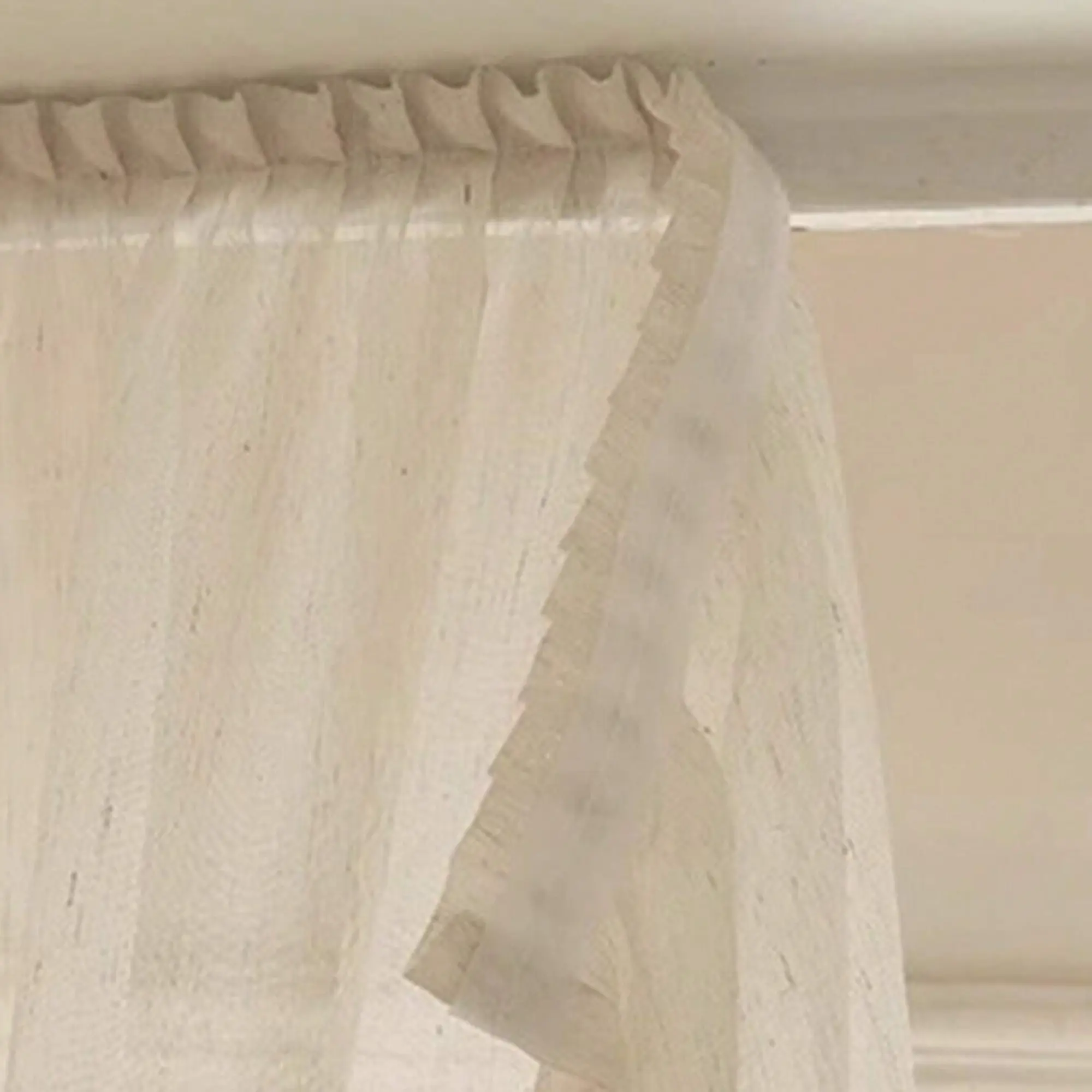 1pc Milk Textured Linen Sheer Window Curtain, Home Decoration Curtain, Wrinkled Top Design, Light Translucent, Living Room Bedroom Balcony, No-Drill Installation