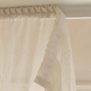 1pc Milk Textured Linen Sheer Window Curtain, Home Decoration Curtain, Wrinkled Top Design, Light Translucent, Living Room Bedroom Balcony, No-Drill Installation