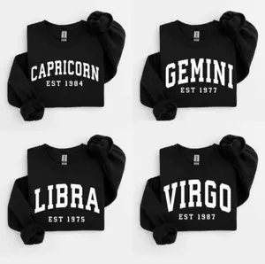 (LEAVE A NOTE OR DM SHOP) Custom Zodiac Sweatshirt - Black, Personalized Year Astrology Pullover, Black Unisex Crewneck, Cute Horoscope Birthday Gift, Celestial Sign Outfit 2025