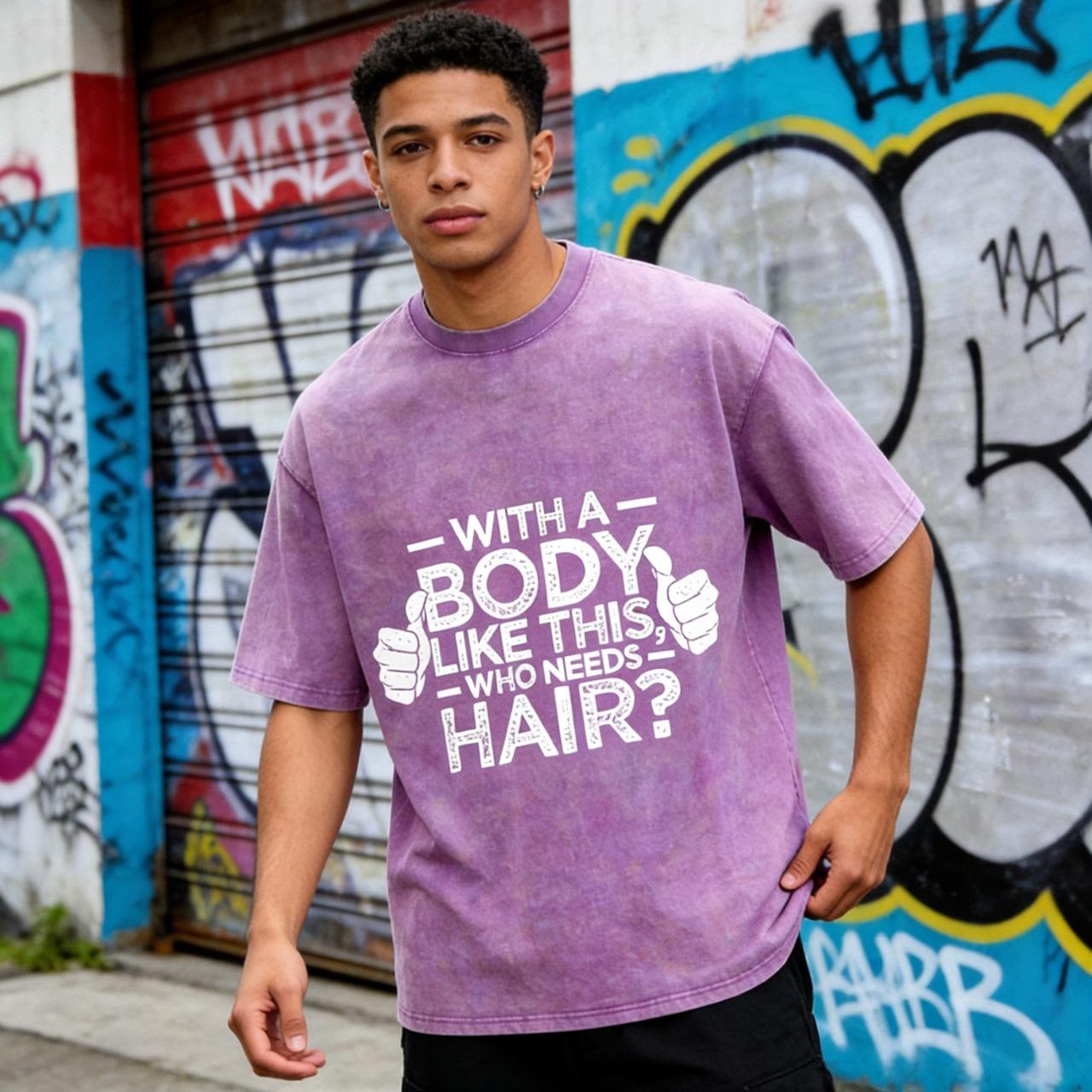 Vintage 260g Heavy Cotton Washable Direct Spray Funny Graphic T-Shirt Breathable Relaxed Fit For Proud Bald Dads