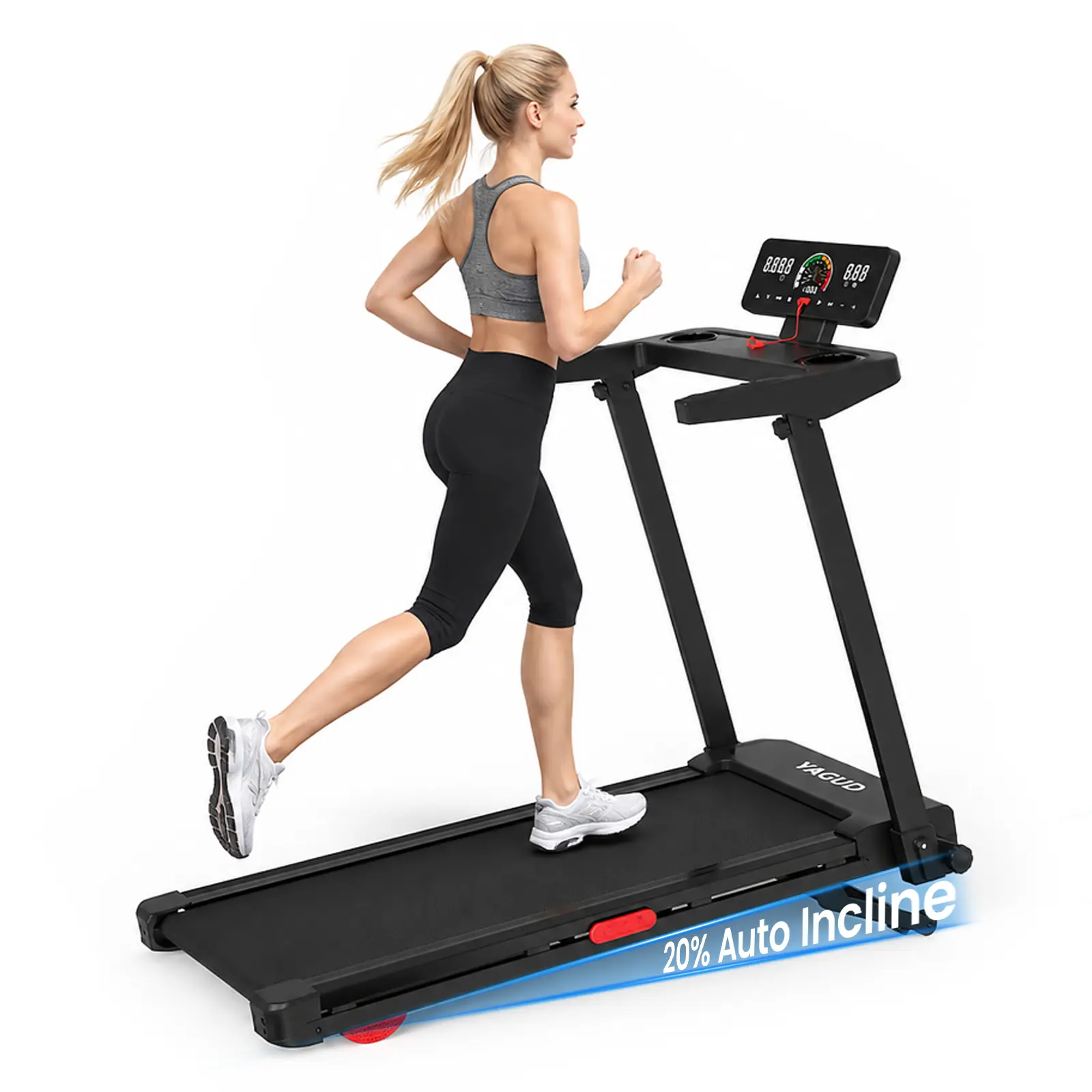 YAGUD Auto Incline Treadmill with Handle Bar, Under Desk Walking Pad, Foldable Walking Pad with Cup Holder, 7.5 MPH Walking Pad Treadmill for Home