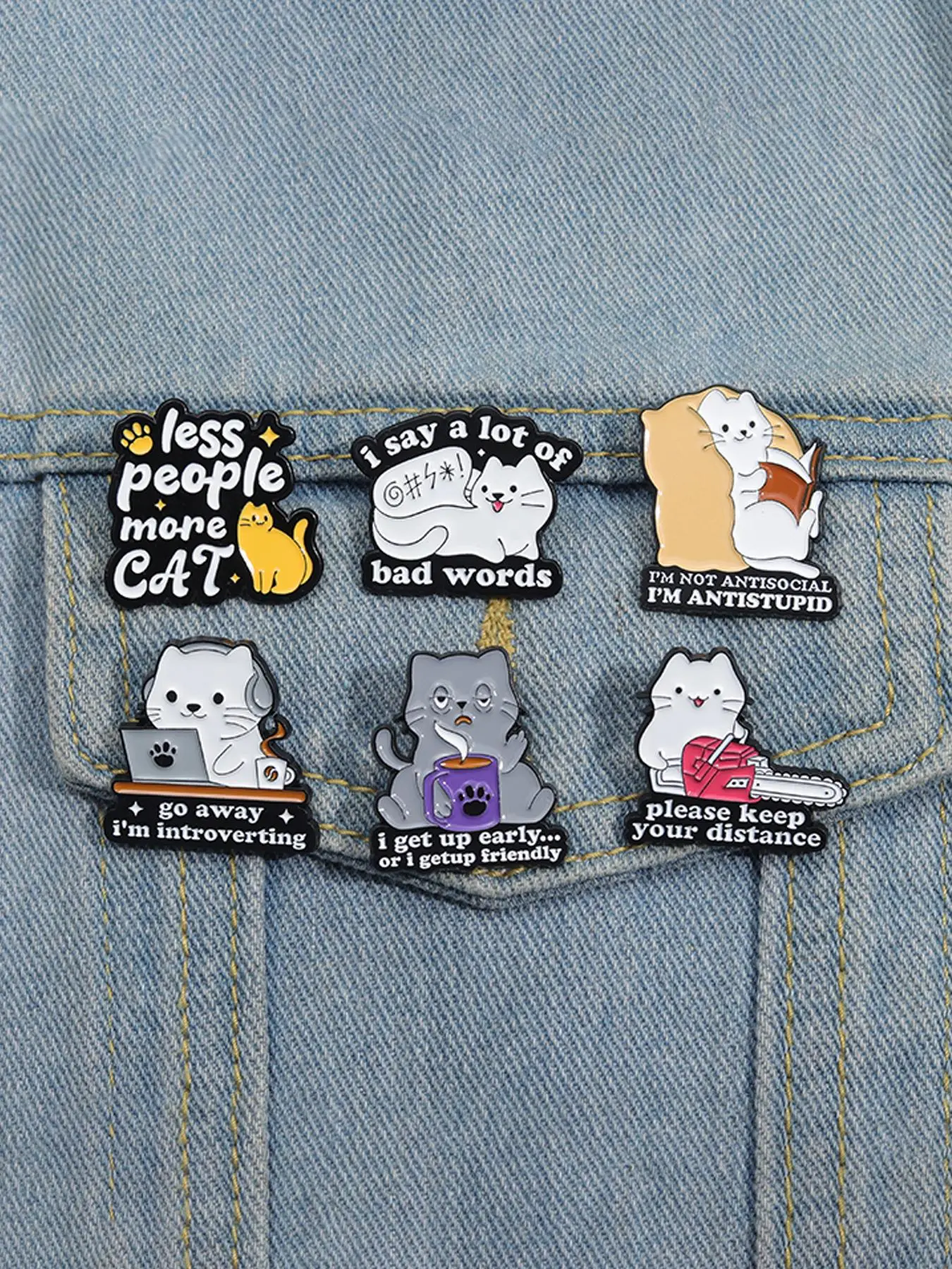 Cute Cartoon Cat Brooch (6counts/set), Brooch Pins, Creative Animal Social Anxiety Badge, Enamel Pin Suitable for Backpacks, Jeans, Scarves, Hats Decoration Fixed Buckle, Casual Alloy Jewelry for Men & Women, Hat Clip