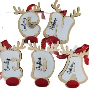 Personalized Custom Reindeer Letter Christmas Ornament with Name