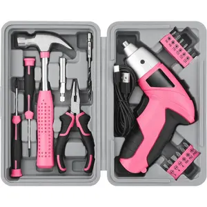 Cordless Electric Screwdriver, Power Screw Driver Set with Pink Compact Tool Kit for Small Repair and Maintenance- Ideal Housewarming Gift,19 Piece