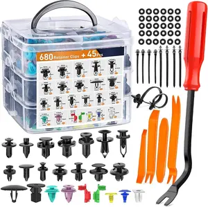 HE26 925&725&240&100 PCS Car Clip Retainer Clips Rivets Fasteners Kit with 1 Fastener Removers Door Trim Panel Clips Fender Clips & Rivet Remover Push Pin Set