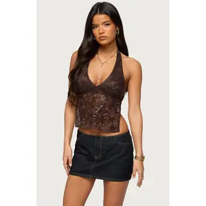 Edikted Women's Butterfly Sequin Backless Halter Top