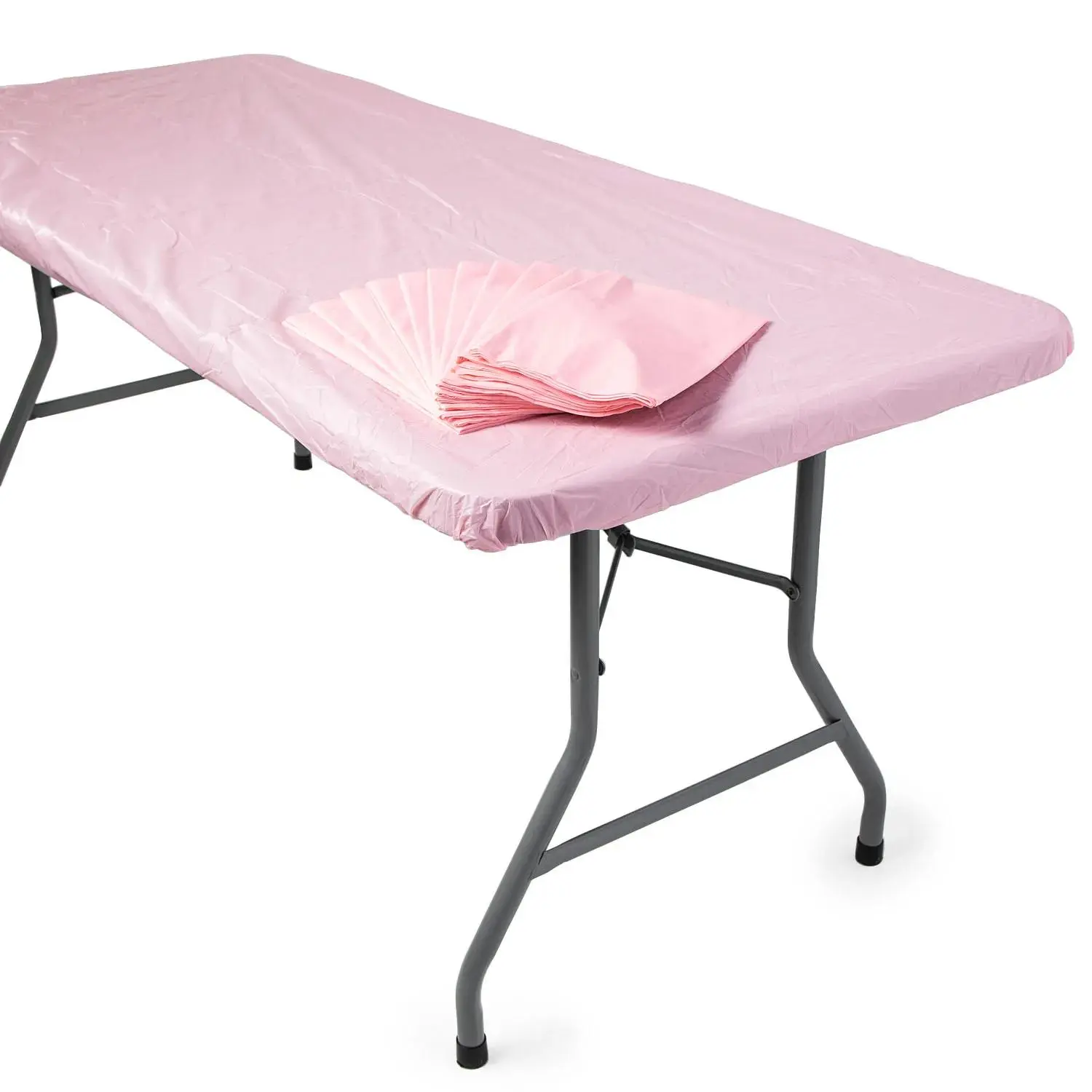 6 ft. Bulk 12 Pc. Light Pink Fitted Rectangle Disposable Plastic Tablecloths