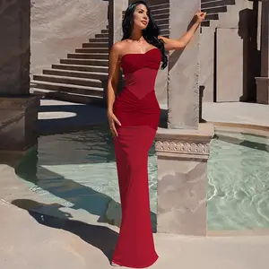 Solid Mesh Semi-Sheer Ruched Bust Corset Maxi Dress Women's Casual Elegant Sexy Club Party Beach Vacation Slim Dress Girl's Evening Night Oufits summerwins
