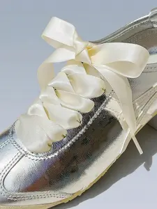 1 Pair Beige Satin Shoelaces – 120cm Decorative Ribbon Laces for Sneakers, Trainers, Flats, Canvas & Wedding Shoes