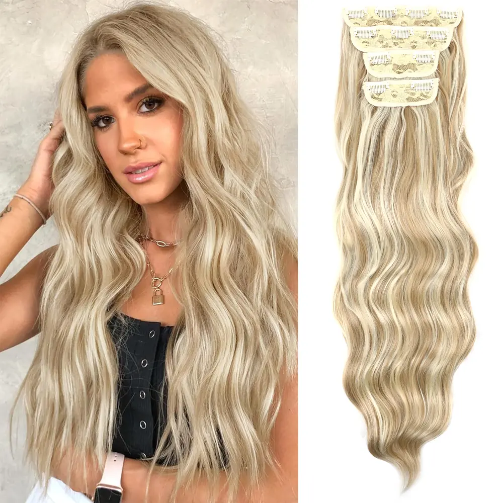 Clip In Hair Extension Long Wavy 4 Pcs Thick Hairpieces Synthetic Hair Extensions Double Weft Natural Hair Extension For Women