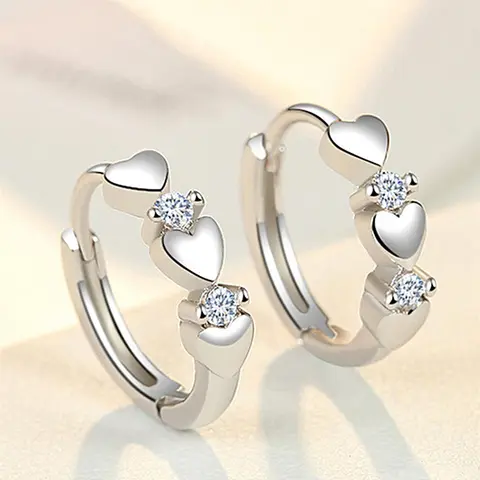 Cute Rhinestone Decorated Heart Shaped Earrings, 2pcs Elegant Fashion Hoop Earrings, Anniversary Wedding Party Jewelry Gifts for Women, High Quality Earrings