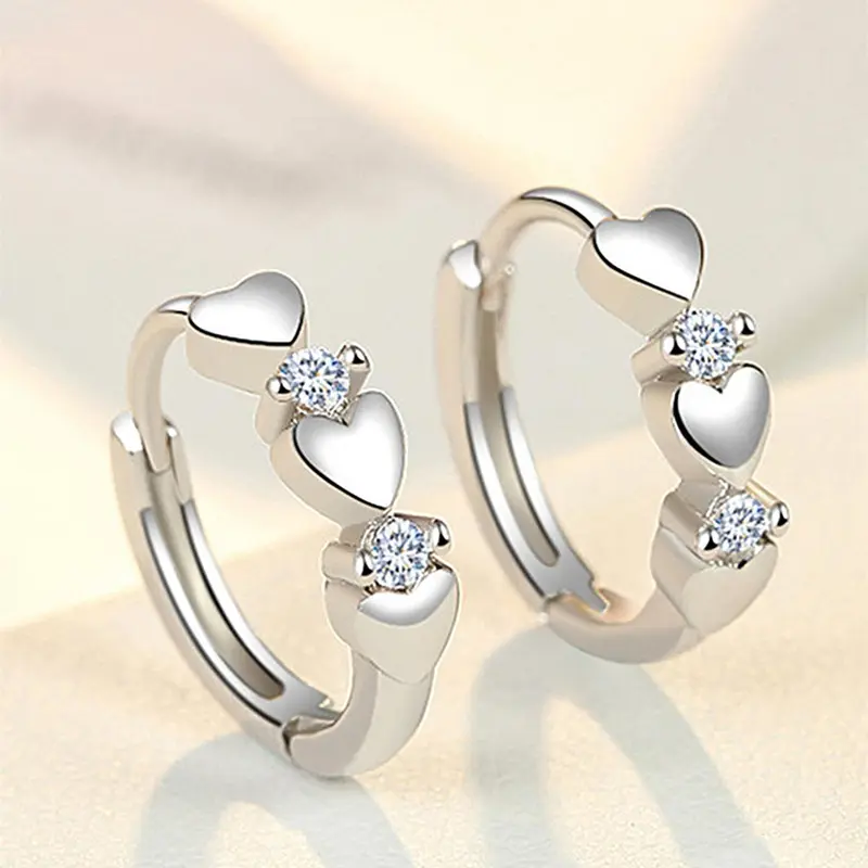 Cute Rhinestone Decorated Heart Shaped Earrings, 2pcs Elegant Fashion Hoop Earrings, Anniversary Wedding Party Jewelry Gifts for Women, High Quality Earrings