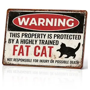 1pc Vintage Fat Cat Warning Metal Sign - Retro Aluminum Plate Wall Art, 8x12 Inch, Humorous Home Decor for Kitchen, Coffee Shop, or Club, Durable Aluminum Material, Easy to Hang, Cat Decor, Perfect for Room Decor