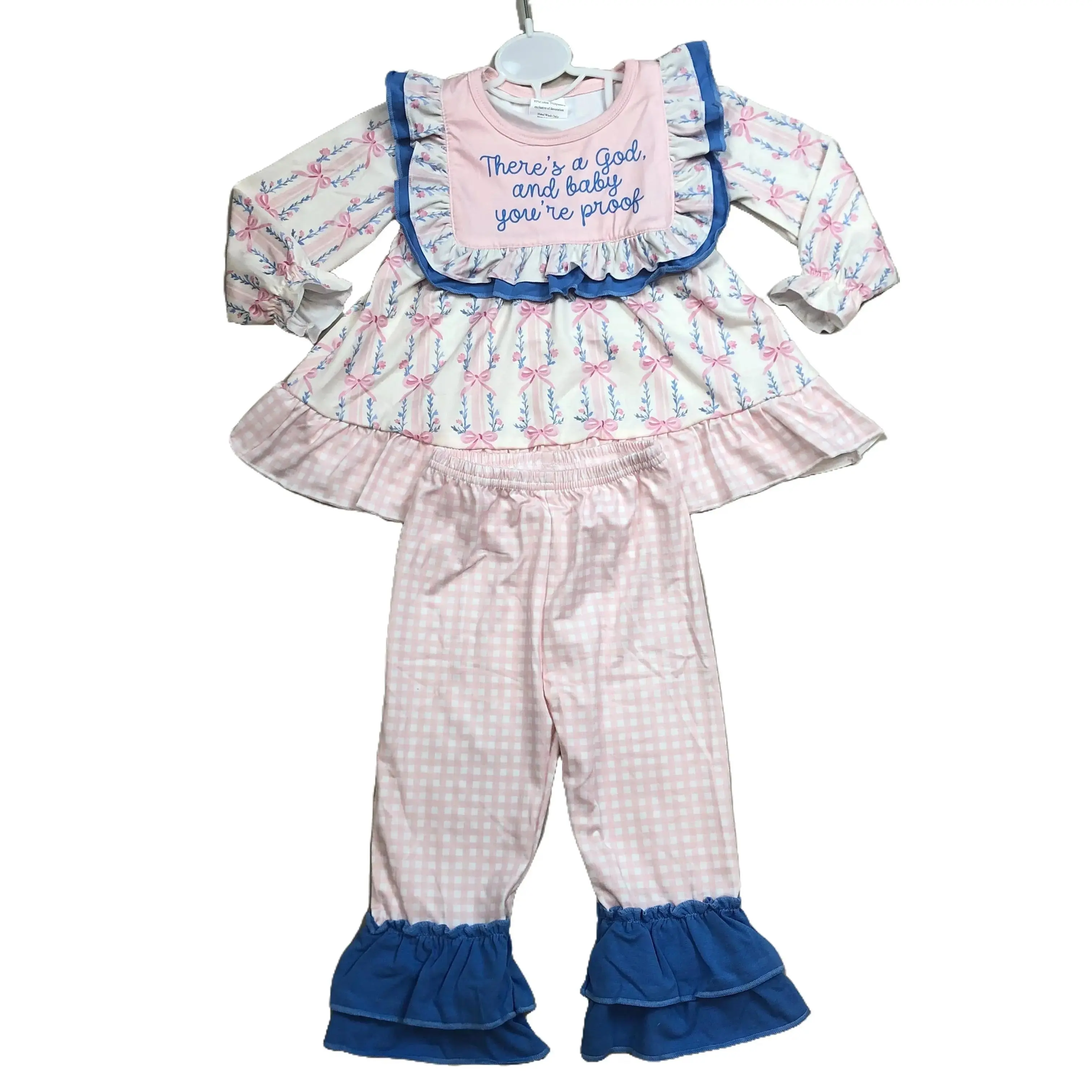 Girls' Winter 2-Piece Matching Outfits Set - Ruffled Tee and Pants Girly Kids' Clothing Set